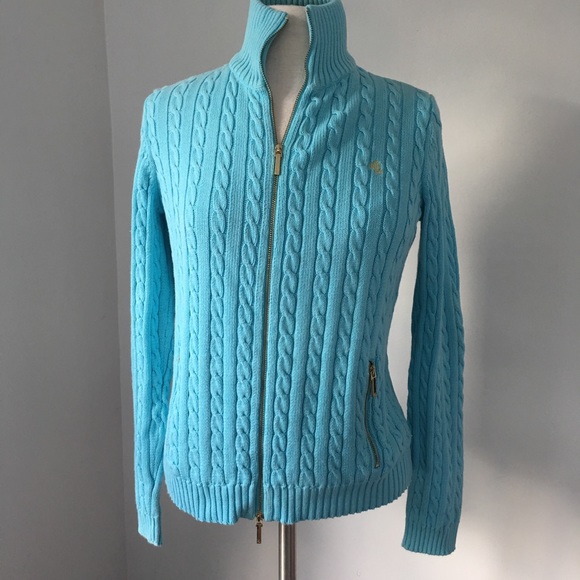 Lauren Ralph Lauren Sweaters - Lauren Ralph Lauren cable knit, gold zip cardigan